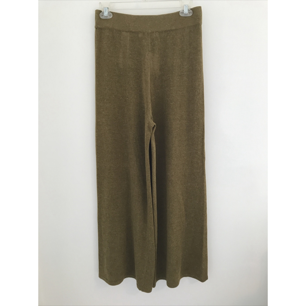 Zara khaki green linen knit flared palazzo pants NWT Size M Semi-Sheer - Picture 6 of 7
